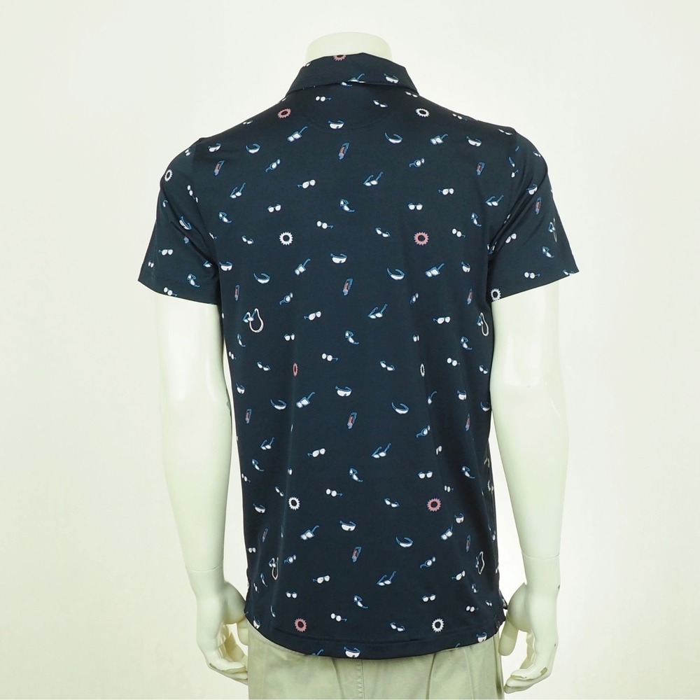 Puma Golf Mattr Sunnies Polo Shirt Mens Small Navy Blue AOP Sunglasses Summer - Picture 3 of 4